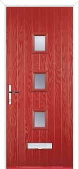 3 Square (centre) Glazed Composite Front Door in Red