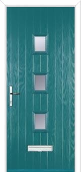 3 Square (centre) Glazed Composite Front Door in Turquoise Blue