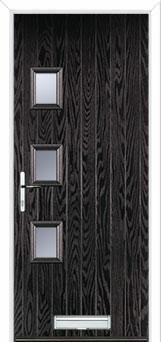 3 Square (off set) Glazed Composite Front Door in Black Brown