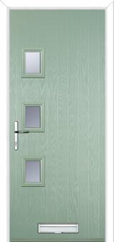3 Square (off set) Glazed Composite Front Door in Chartwell Green