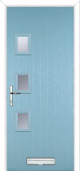 3 Square (off set) Glazed Composite Front Door in Duck Egg Blue