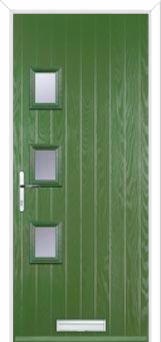 3 Square (off set) Glazed Composite Front Door in Fern Green