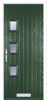 3 Square (off set) Glazed Composite Front Door in Green