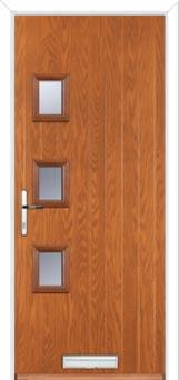 3 Square (off set) Glazed Composite Front Door in Oak