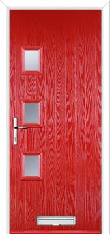 3 Square (off set) Glazed Composite Front Door in Poppy Red