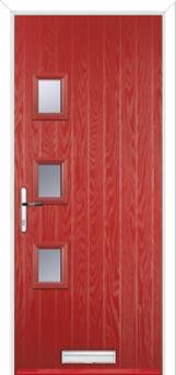 3 Square (off set) Glazed Composite Front Door in Red