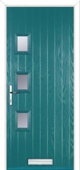 3 Square (off set) Glazed Composite Front Door in Turquoise Blue