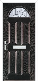 4 Panel 1 Arch Abstract Composite Front Door in Black Brown