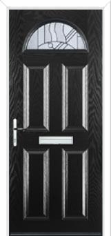 4 Panel 1 Arch Abstract Composite Front Door in Black