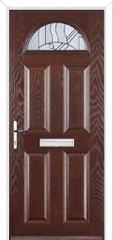 4 Panel 1 Arch Abstract Composite Front Door in Darkwood