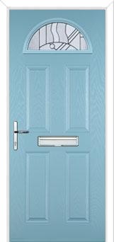 4 Panel 1 Arch Abstract Composite Front Door in Duck Egg Blue