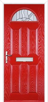 4 Panel 1 Arch Abstract Composite Front Door in Poppy Red