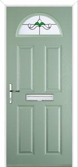 4 Panel 1 Arch Crystal Bohemia Composite Front Door in Chartwell Green
