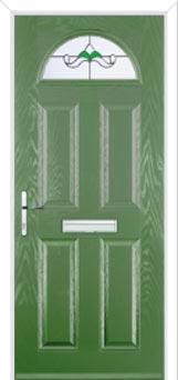 4 Panel 1 Arch Crystal Bohemia Composite Front Door in Fern Green