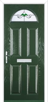 4 Panel 1 Arch Crystal Bohemia Composite Front Door in Green