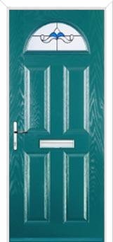 4 Panel 1 Arch Crystal Bohemia Composite Front Door in Turquoise Blue