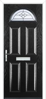4 Panel 1 Arch Crystal Harmony Composite Front Door in Black