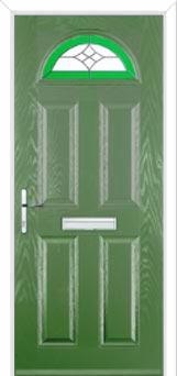 4 Panel 1 Arch Crystal Harmony Composite Front Door in Fern Green