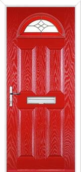 4 Panel 1 Arch Crystal Harmony Composite Front Door in Poppy Red
