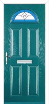 4 Panel 1 Arch Crystal Harmony Composite Front Door in Turquoise Blue