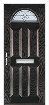 4 Panel 1 Arch Zinc/Brass Art Clarity Composite Front Door in Black Brown