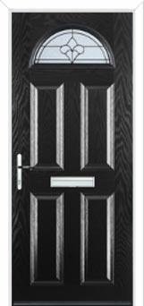 4 Panel 1 Arch Zinc/Brass Art Clarity Composite Front Door in Black