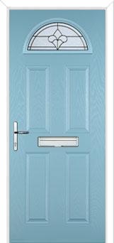 4 Panel 1 Arch Zinc/Brass Art Clarity Composite Front Door in Duck Egg Blue