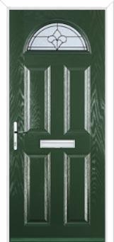 4 Panel 1 Arch Zinc/Brass Art Clarity Composite Front Door in Green