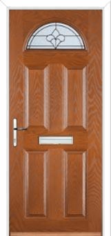 4 Panel 1 Arch Zinc/Brass Art Clarity Composite Front Door in Oak