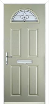 4 Panel 1 Arch Zinc/Brass Art Clarity Composite Front Door in Pebble Grey