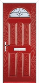 4 Panel 1 Arch Zinc/Brass Art Clarity Composite Front Door in Red
