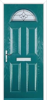 4 Panel 1 Arch Zinc/Brass Art Clarity Composite Front Door in Turquoise Blue
