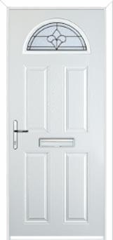 4 Panel 1 Arch Zinc/Brass Art Clarity Composite Front Door in White