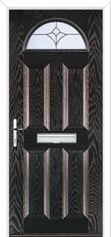 4 Panel 1 Arch Crystal Tulip Composite Front Door in Black Brown