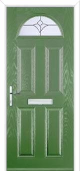 4 Panel 1 Arch Crystal Tulip Composite Front Door in Fern Green