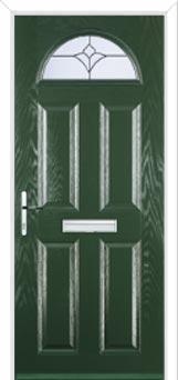 4 Panel 1 Arch Crystal Tulip Composite Front Door in Green
