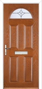 4 Panel 1 Arch Crystal Tulip Composite Front Door in Oak