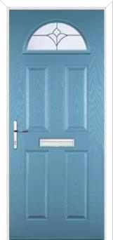 4 Panel 1 Arch Crystal Tulip Composite Front Door in Pastel Blue