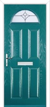 4 Panel 1 Arch Crystal Tulip Composite Front Door in Turquoise Blue