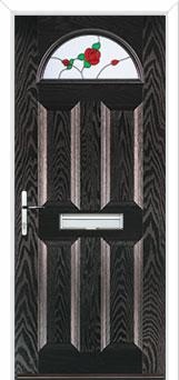 4 Panel 1 Arch English Rose Composite Front Door in Black Brown