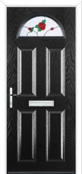 4 Panel 1 Arch English Rose Composite Front Door in Black