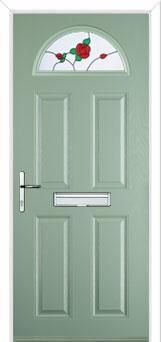 4 Panel 1 Arch English Rose Composite Front Door in Chartwell Green