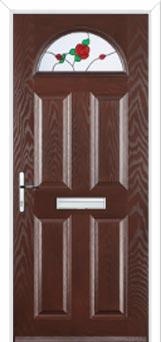 4 Panel 1 Arch English Rose Composite Front Door in Darkwood