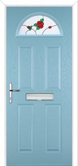 4 Panel 1 Arch English Rose Composite Front Door in Duck Egg Blue
