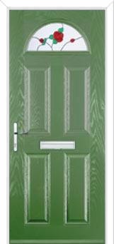4 Panel 1 Arch English Rose Composite Front Door in Fern Green