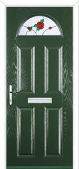 4 Panel 1 Arch English Rose Composite Front Door in Green