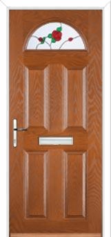 4 Panel 1 Arch English Rose Composite Front Door in Oak