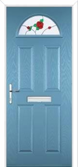 4 Panel 1 Arch English Rose Composite Front Door in Pastel Blue