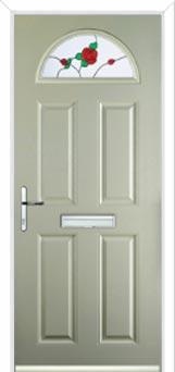 4 Panel 1 Arch English Rose Composite Front Door in Pebble Grey