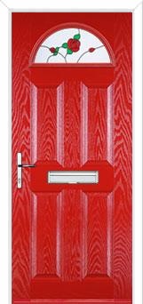 4 Panel 1 Arch English Rose Composite Front Door in Poppy Red